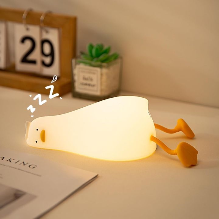 Lazy Fun Led Light Funny Lazy Duck LED Night Lamp – Soft Silicone Bedside Light with Warm ...