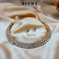 Crystals Chokar Set with Stud Earrings - Double Layered Choker Necklace - Beeba. 