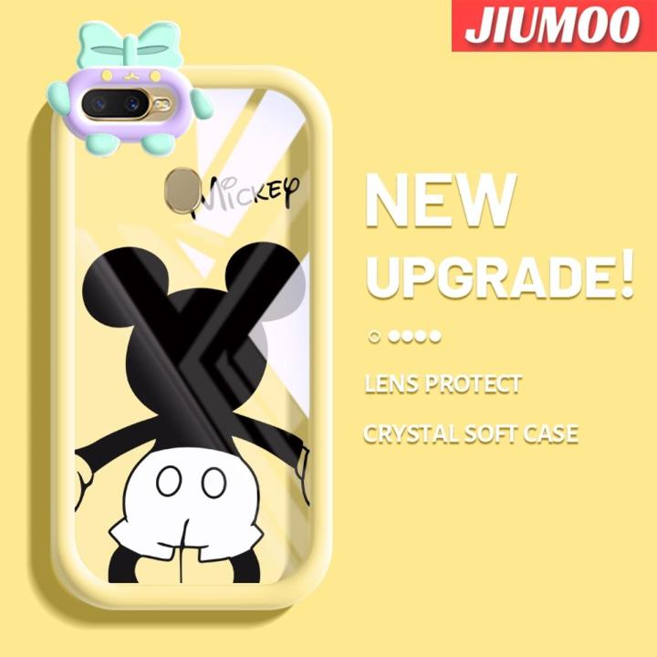 JIUMOO Case For OPPO A12 A12s A5s A7 A11K Case Disney Mickey Pattern Bowknot Casing Transparent Soft Silica Gel Shockproof Phone Cases All Inclusive Camera Lens Protective Cover