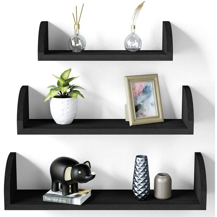 Floating Shelves Wall Mounted, MDF Wood Shelves Wall Bookshelves Set of 3 for Bedroom, Living Room, Bathroom, Kitchen