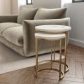 2 Pieces Nesting Tables Set Marble Sheet Top With Rode Iron Base Frame (Coffee table & Side Table). 