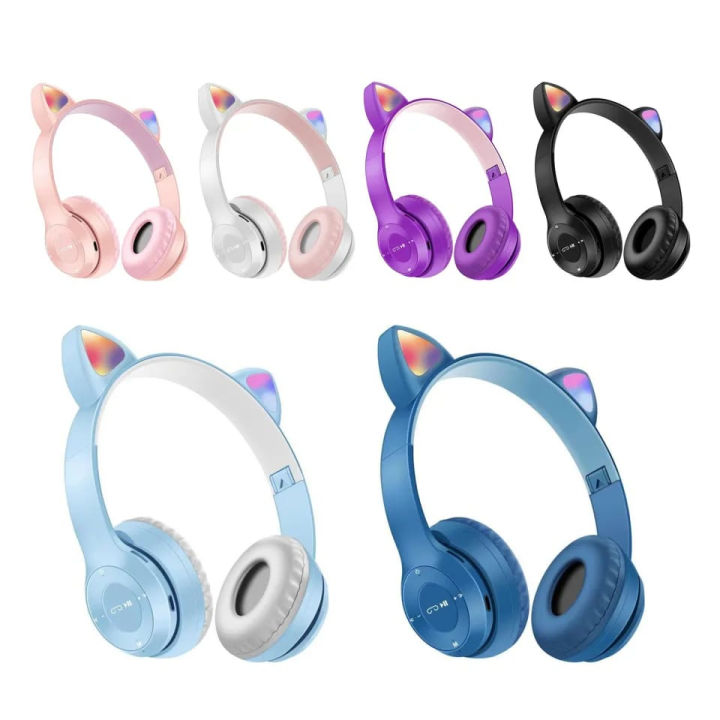 New Cat Headphone Wireless Bluetooth Headphone Headset Cat Ear LED Light Up Wireless Head phones for Mobile Phone PC or Laptop, Children/Kids Headphone, Cat Ear Headphones Kids Headset Young Glowing Girls/Women Headphones