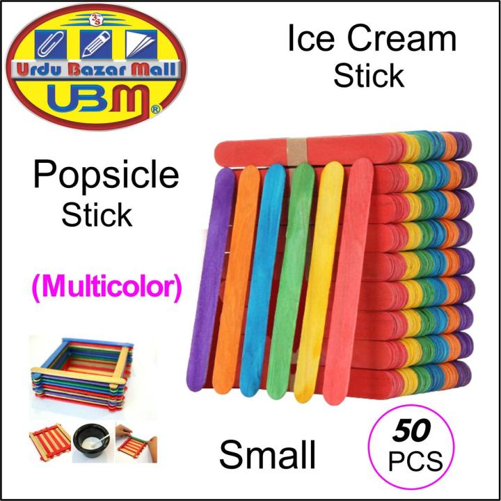 Bundle of 3 x Pack of 50 Coloured Ice Cream Sticks, Colored Popsicle Stick, Coloured Ice Cream Sticks for Art, Craft & Decoration, Coloured Wooden Ice Cream Stick (Pack of 50)