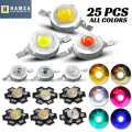 25PCS 1W SMD LED RED, BLUE, GREEN, WHITE, GOLD WITH HEATSINK. 