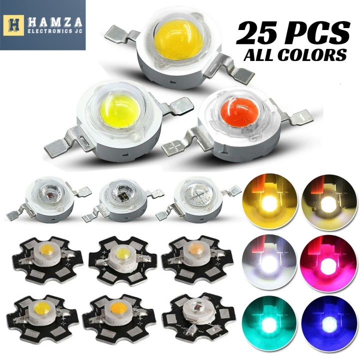 25PCS 1W SMD LED RED, BLUE, GREEN, WHITE, GOLD WITH HEATSINK