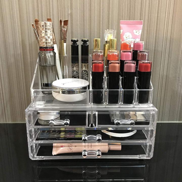 ABST - 16 Grid Acrylic Makeup Organiser With 3 Drawer Makeup Organizer Box