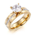 Fashion Trendy 18K Gold Plated Jewelry Ring Titanium Steel Couple Diamond Wedding Ring for Gift. 