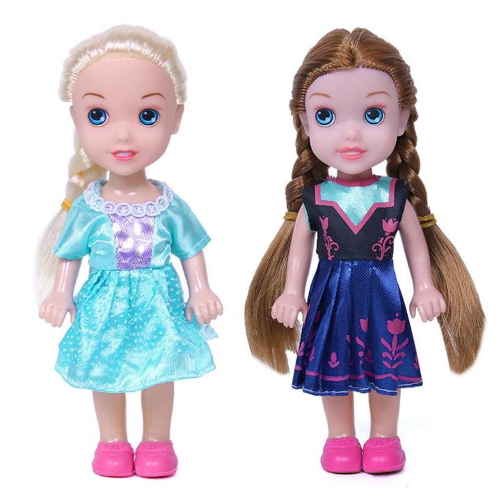 New 2Pc 16cm Frozen Figure Little Ela Anna Dreed Doll Kid Toy Birthday Gift