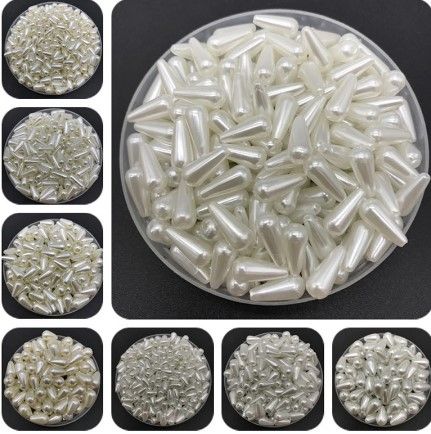 100 Grams Off White Water Drop Shape Pearlized Bead Craft Material for Artificial Jewelry Making, Earring, Necklaces, Bracelet Set for Girls and Women, Decoration Items