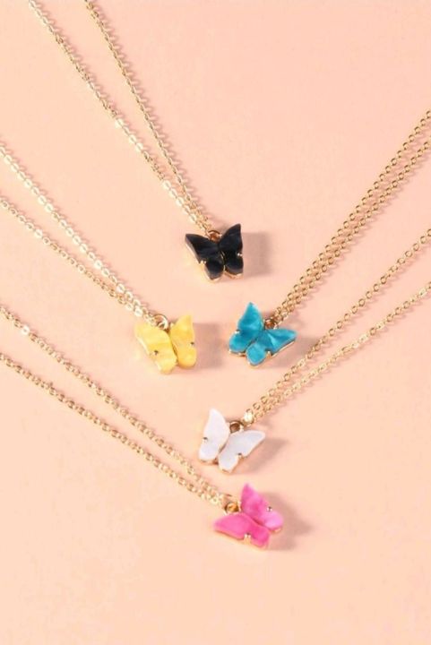 pack of 5 colorful butterfly  necklace gift for besties girls and womens .