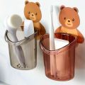 Cute Bear Wall Mounted Toothbrush Holder And Paste Kids Things Bathroom Accessories Shelf Storage Supplies Organizer Container. 