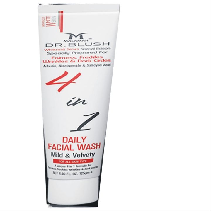 Malamah dr blush 4 in 1 daily facial wash mild & velvety for all skin types 125g for advance face freshness, freckles, anti wrinkles, anti aging, dark circles, deep skin treatment ultra hd glow, active skin tightening, instant glow intensive effects