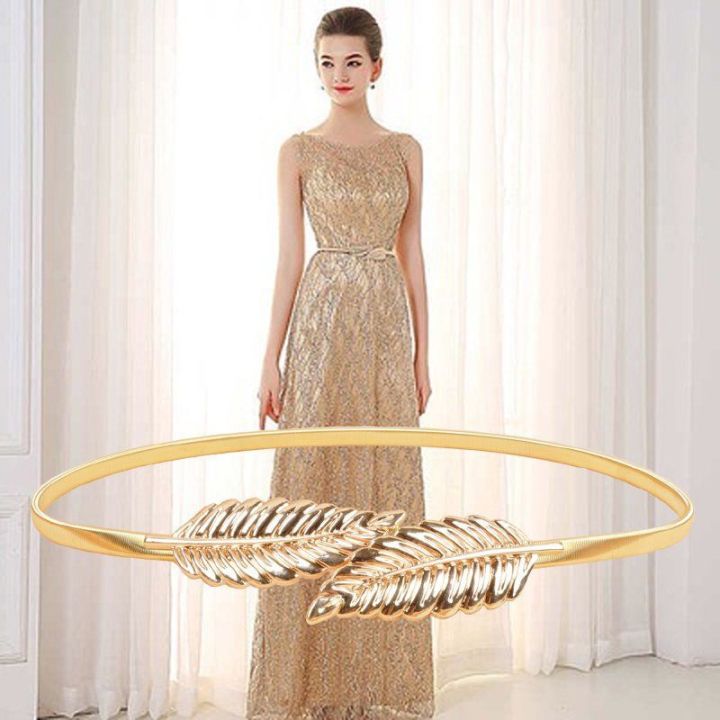 Metal Belts For Women Golden Peacock Luxury Brand Waistband Elastic Belt For Dresses Fashion Narrow Stretch Gold Waist Belt