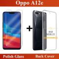 Oppo A12e Tempered Glass Screen Protector Polish Glass + Back Cover Transparent Soft Silicone Crystal Clear Case Cover For Oppo A12e. 