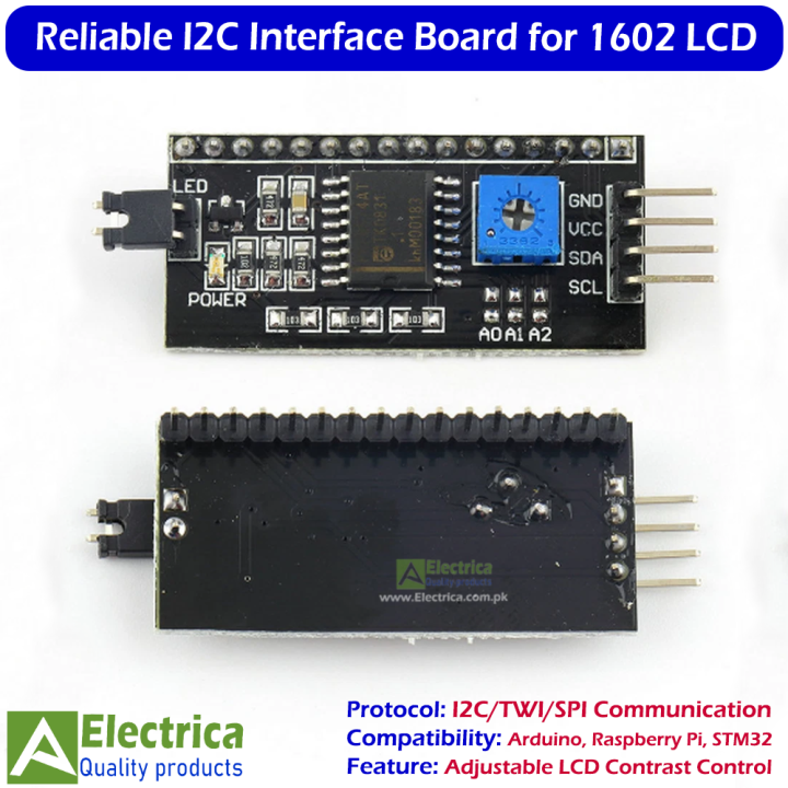 IIC I2C TWI SPI Serial Interface PCF8574T Converter Adapter Board Module for 1602 LCD Display – Reliable Solder-Free Connection by Electrica