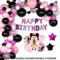Minnie Mouse Happy Birthday Theme Set for Girls | Pink & Black Birthday Theme |  72 Pcs. 