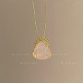 New Style Pink Imitation Tourmaline Maitreya Buddha Pendant Necklace Female Fashion and Fully-Jewelled Buddha Light Spectrum Photo Zen Clavicle Chain Vintage Necklace. 