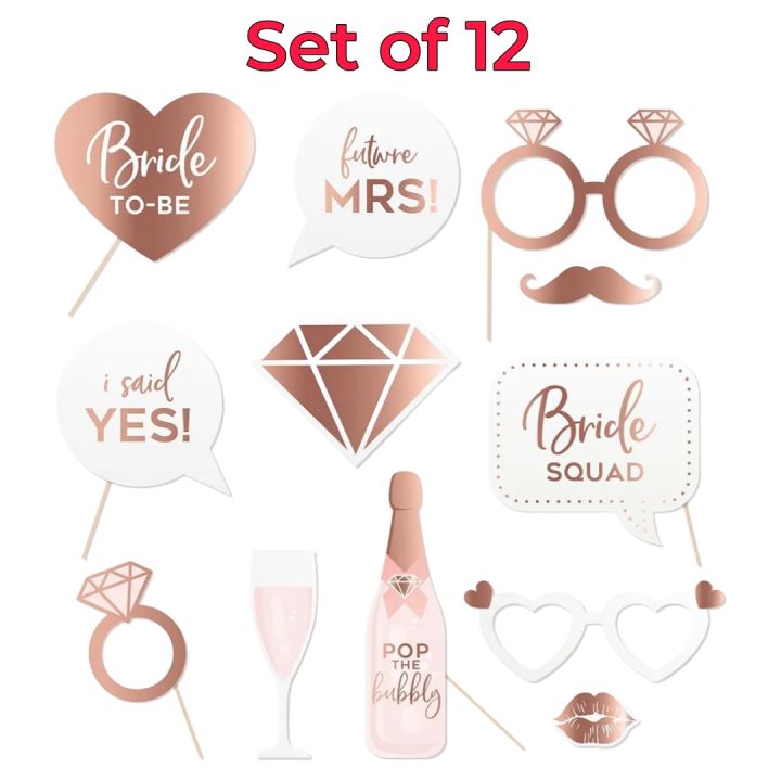 Set Of 12 Team Bride Props Bridesmaid, Bride To Be Unique Photography Photo Booth, Bridal Shower Props Set 12 Pcs