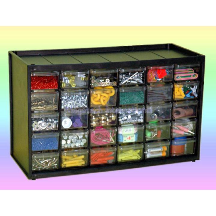 Plastic 30 Drawers Small Parts / Jewellery Storage Cabinets, Stacks Securely and Can Be Wall Mounted (M-30D)