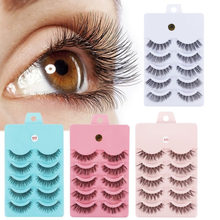 5 Pairs 3D Curling Full False Eyelashes Long-lasting Natural Thick Enlarged Eyes Eyelashes Extension Portable Women Makeup Tool