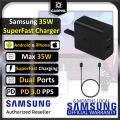 Original Samsung 35W Duo OEM Super Fast Charger USB PD Charger Galaxy Fold and Z Flip, Fold2, Z Flip2, Z Fold3, Z Flip3, Note10, Note10+, Note10+ 5G, Note 20 5G, and Note20 Ultra 5G, S20 5G, S20+ 5G, S20 Ultra 5G, S21 5G, S21+ 5G, and S21 Ultra 5G. S22. 