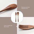 8 Pcs Wooden 9inch Japanese Spoon Fork Set Kitchen Wooden Cutlery Set. 