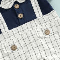 Baby Boy's Romper, Lapel Collar Short Sleeve Bow-Tied Plaid Printed One Piece Patchwork Jumpsuit. 