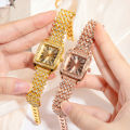 LooKeo mall New Arrival Elegant Diamond Watch with Full Rhinestone, Square Shape Quartz Wristwatch for Ladies, Unique Personality Fashionable Watch with Roman Letters. 