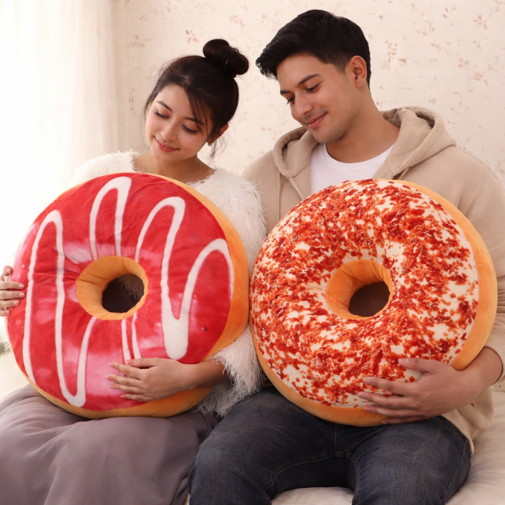 Imported Quality 3D Cute Donuts Food Cushion Nice Bottom Cushion Nap Pillow Doughnut Back Cushion Pillow Saddle Car Set Plush Toys Kids Gift Home Textiles Decorations