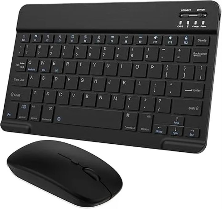 Bluetooth Wireless Mini Keyboard and Mouse Combo, Ultra-Slim, Rechargeable Bluetooth Keyboard and battery operated Mouse Set for Laptop, iPad, Computer.