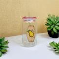 Premium Quality Transparent 540 ml Reusable Printed Glass Tumbler with Lid And Glass Straw, Glass Sipper with Glass Lid and Glass Straw, Glass Cup, Cute Glass Tumbler for juice, iced, bubble & pearl tea, coffee, cold coffee, smoothie, milk & other drinks. 