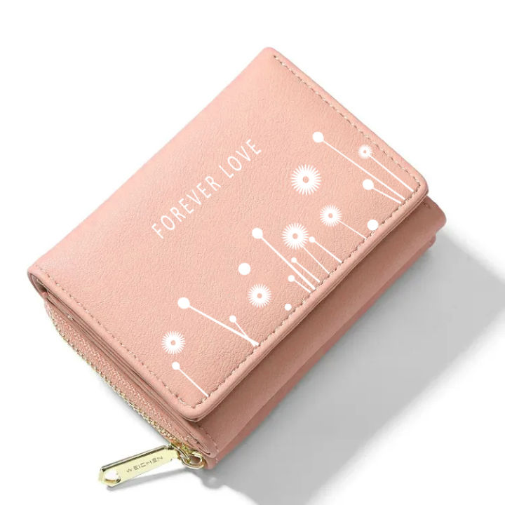 Cute Tri fold Wallet Mini Embossed Multifunctional Women Short Wallets Design Small Daisy Card Holder High Quality PU Coin Purse Simple Zipper Money