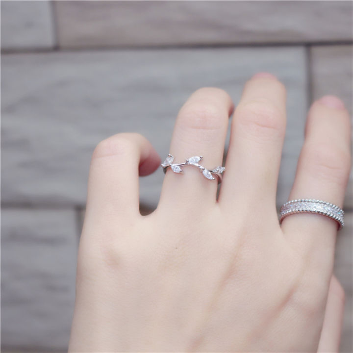 S925 Silver Small Fresh Leaf Open Ring Korean New Simple Literary Flower Vine Shaped Open Ring Female