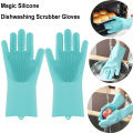 Magic Silicone Dishwashing Scrubber Dish Washing Sponge Rubber Scrub Gloves Kitchen Cleaning. 