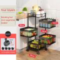 5 Layer Round Rotating Fruits & Vegetables Storage Shelves Basket Rolling Rack with Breakable Wheels for Kitchen Bathroom Office. 