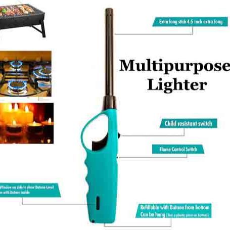 Metal Multi Purpose Adjustable Gun Flame Refillable Gas Lighter for Kitchen Gas Stove for Household free 1 Bottle of Gas's