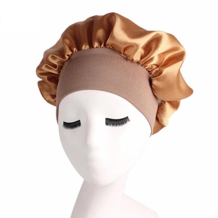 【DM bag factory Store】Silk Women Sleep Shower Cap Bath Towel Hair Dry Quick Elastic Hair Care Bonnet Wrap Hat