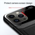 Aifon 14 ProMax Case Leather Texture Plexiglass Back Cover For Iphone14 Iphone 14 Pro Max Soft Silicone Bumper Shockproof Coque. 