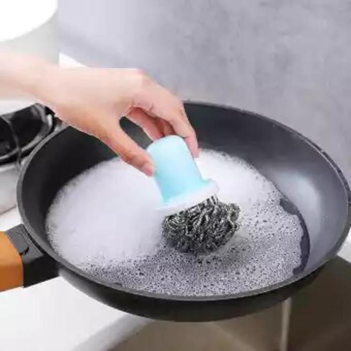Special Discount Kitchen Stainless Steel Wire Ball With Long Handle Dishwashing Brush Cleaning Pot Ball Brush Home Kitchen Accessories Tools