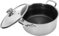 Dual Handles Honeycomb Print Single Sided Laser Coated Nonstick Steel Soup Pot With Lid, Nonstick Pan Honeycomb Protective Layer Skillet Induction Pot. 