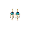 Silver Needle Childlike Ocean Column Blue Shell Star Asymmetric Cartoon Stud Earrings Earrings for gilrs for women low price. 