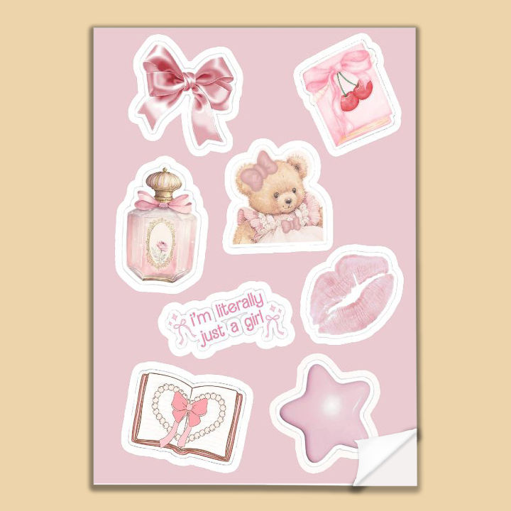 Pink Cute Aesthetic Sticker Sheet - [UNCUT] for Journals Planners ...