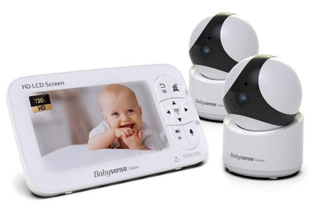 Babysense 5" HD Split-Screen Baby Monitor V65+2, Video Baby Monitor with Camera and Audio, Two HD Cameras with Remote PTZ, Night Light, 300m Range, Two-Way Audi