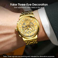 Vocoal Gold Top Brands Men Wristwatches Waterproof Luxury Golden Wrist Watch For Male Clock Gifts Three-Eye Decoration Watch Luminous Wrist Watches with Calendar For Men. 