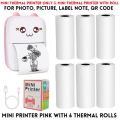 Mini Printer Pocket Inkless Mini Printer In Pink & Blue 1x To 20x Thermal Paper Roll ( With Roll & Without Roll ) - Thermal Portable Bluetooth Wireless Mini Printer For Kids - Office Receipt, Label Note, QR Code - Compatible With IOS & Android. 