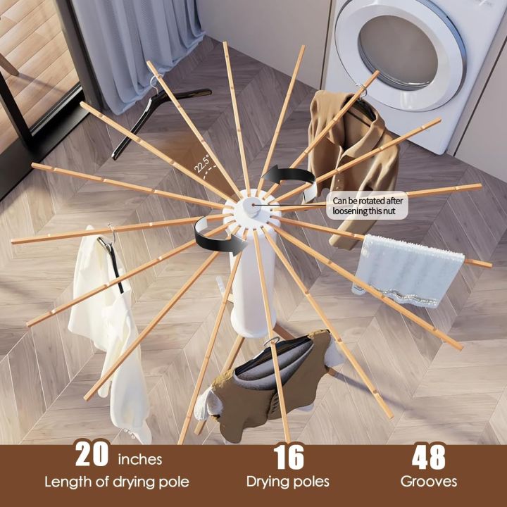 Foldable Octopus Laundry Dryer with Tripod Hanger and 16 Wooden Collapsible Arms for Efficient Drying