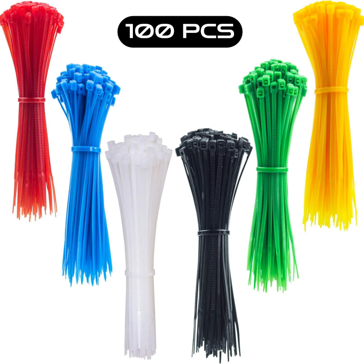 100pcs of Heavy-Duty Durable Nylon Cable Tie Zip tie 4 6 8 10 12 16 18 22 inch Cable Tie For Indoor/Outdoor Use Multipurpose cable tie UVresistant Tie White-Black-Blue-Green-Yellow-Red Colors SelfLocking Nylon Cable Tie/Zip Tie For Electrical Use