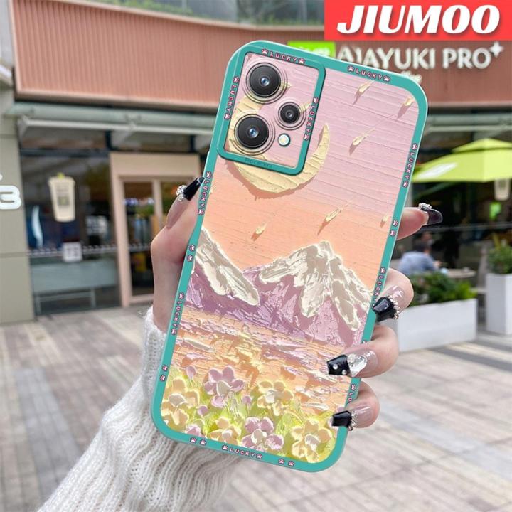 JIUMOO Case For Realme 9 4G Case Oil Painting Beauty Moon Thin Shockproof Square Edge Silicone Casing Full Lens Cover Camera Protect Cases Softcase