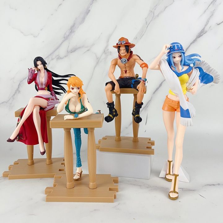 BataBata Anime One Piece Luffy Ace Nami Hancock Figure Bar position Sitting posture Action Figure PVC Model Doll Collection Toy Gift Kids
