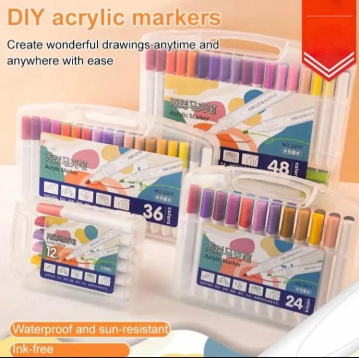 Acrylic Markers Pack of 12 pcs with plastic box packing